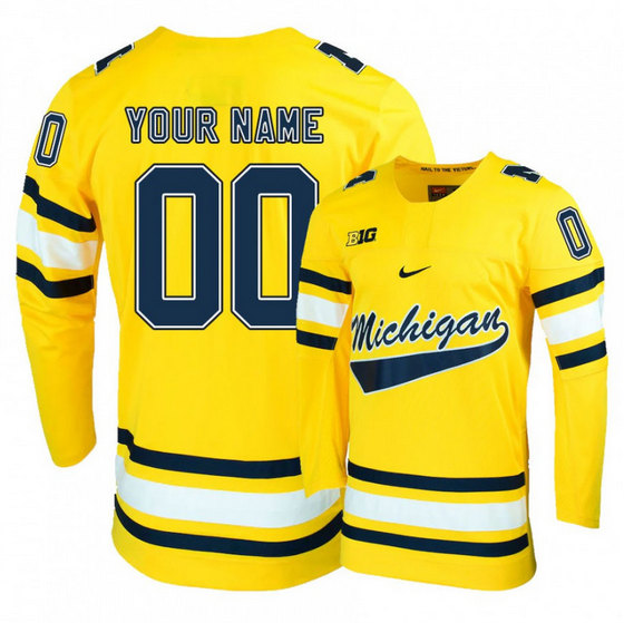 Men's Michigan Wolverines Custom Yellow Stitched Jersey